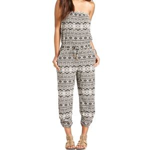 NWT Black/White Strapless Tribal Print Romper Jumpsuit